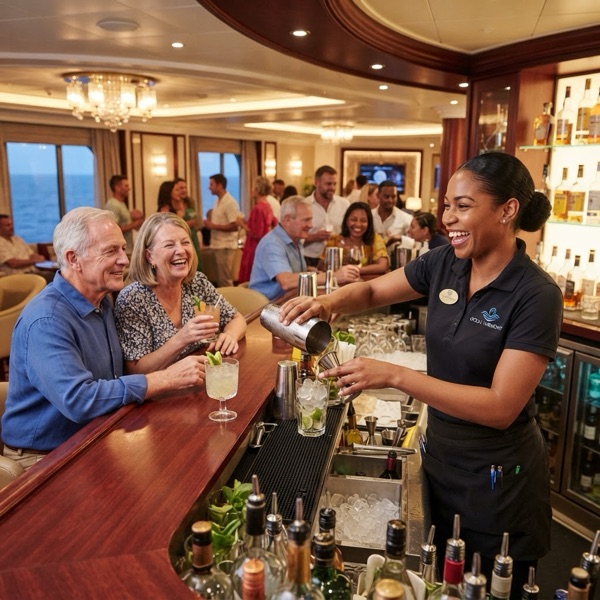 Bar server attending to guests