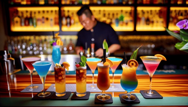 Cocktails prepared at the ship's bar